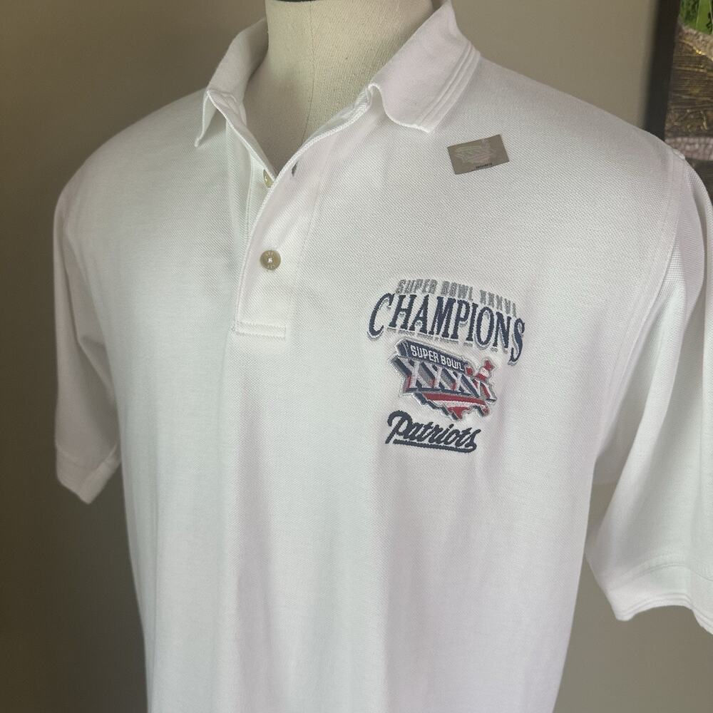 NFL Patriots Super Bowl XXXVIII 2001 Champions Polo Shirt, Men L,white Lee, New